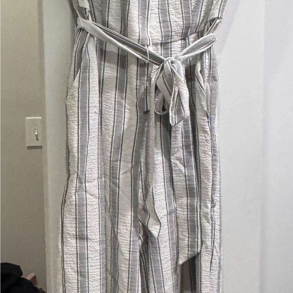 Calvin Klein White and Navy Striped Sleeveless Jumpsuit